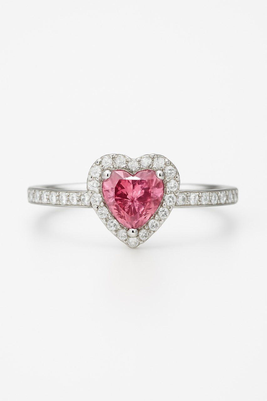 Anillo Corazon Rosa Plata