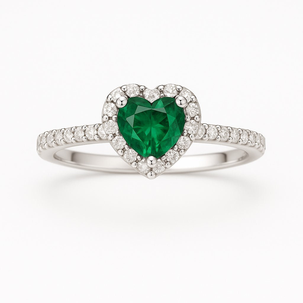 Anillo Corazon Verde Plata